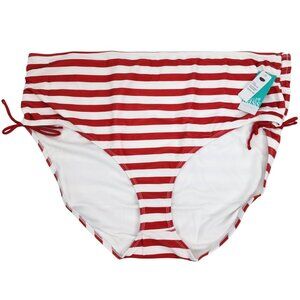 New Outdoor Oasis Womens Plus 2X Beach Red White Striped Bikini Swim Suit Bottom